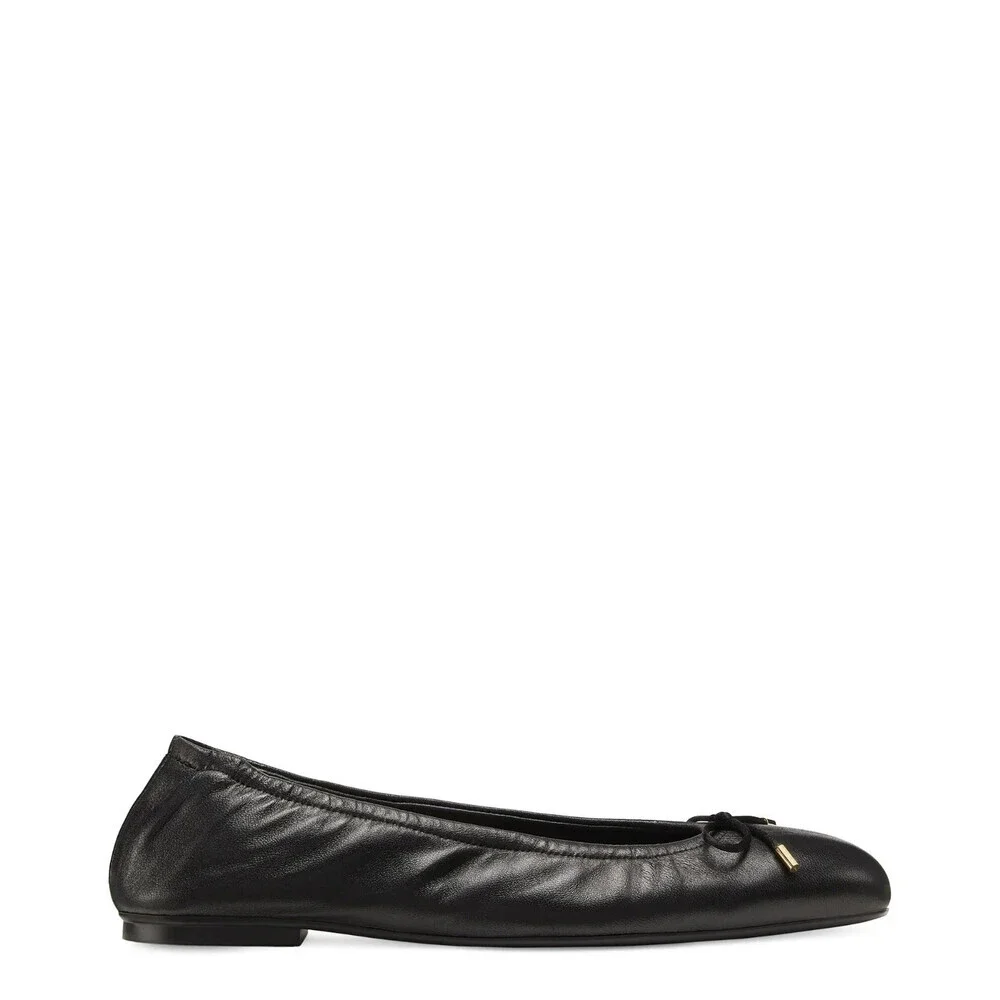 Stuart Weitzman Bardot Ballet Flat Womens US 8 Black Leather Bow Detail ZOGG1293